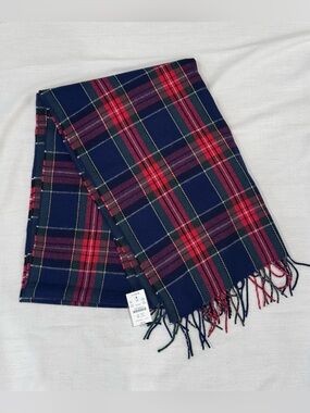 (NWT) J. Crew Navy and Red Plaid Fringe Scarf